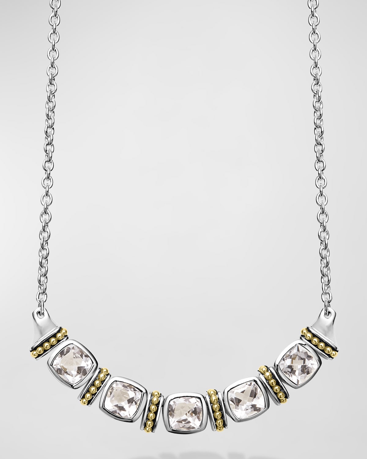 Caviar White Topaz 5-Station Necklace in Sterling Silver