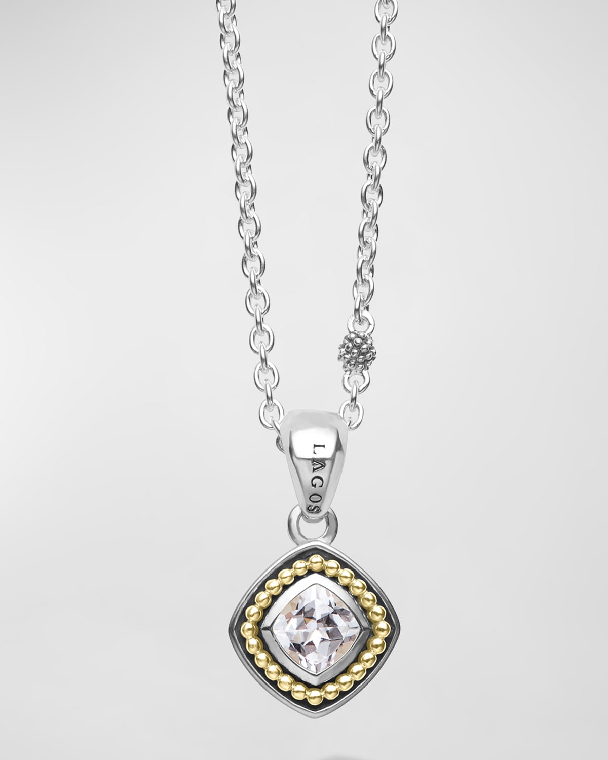 Silver Caviar Topaz Pendant Necklace with 18K Gold