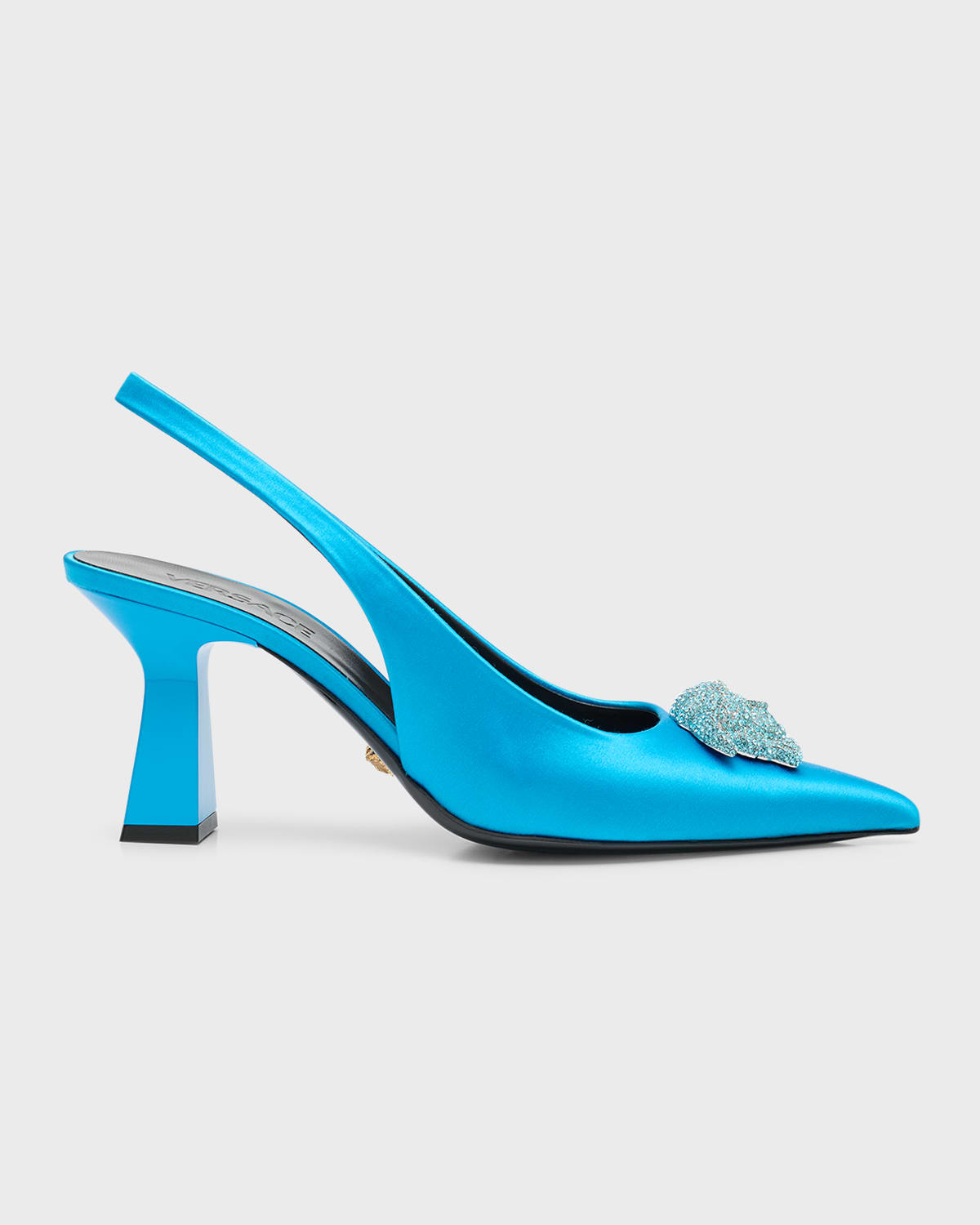 Versace La Medusa Satin Slingback Pumps In Mediterranean Blu