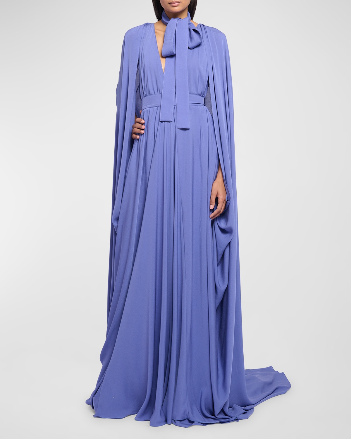 Plunging Georgette Cape Gown