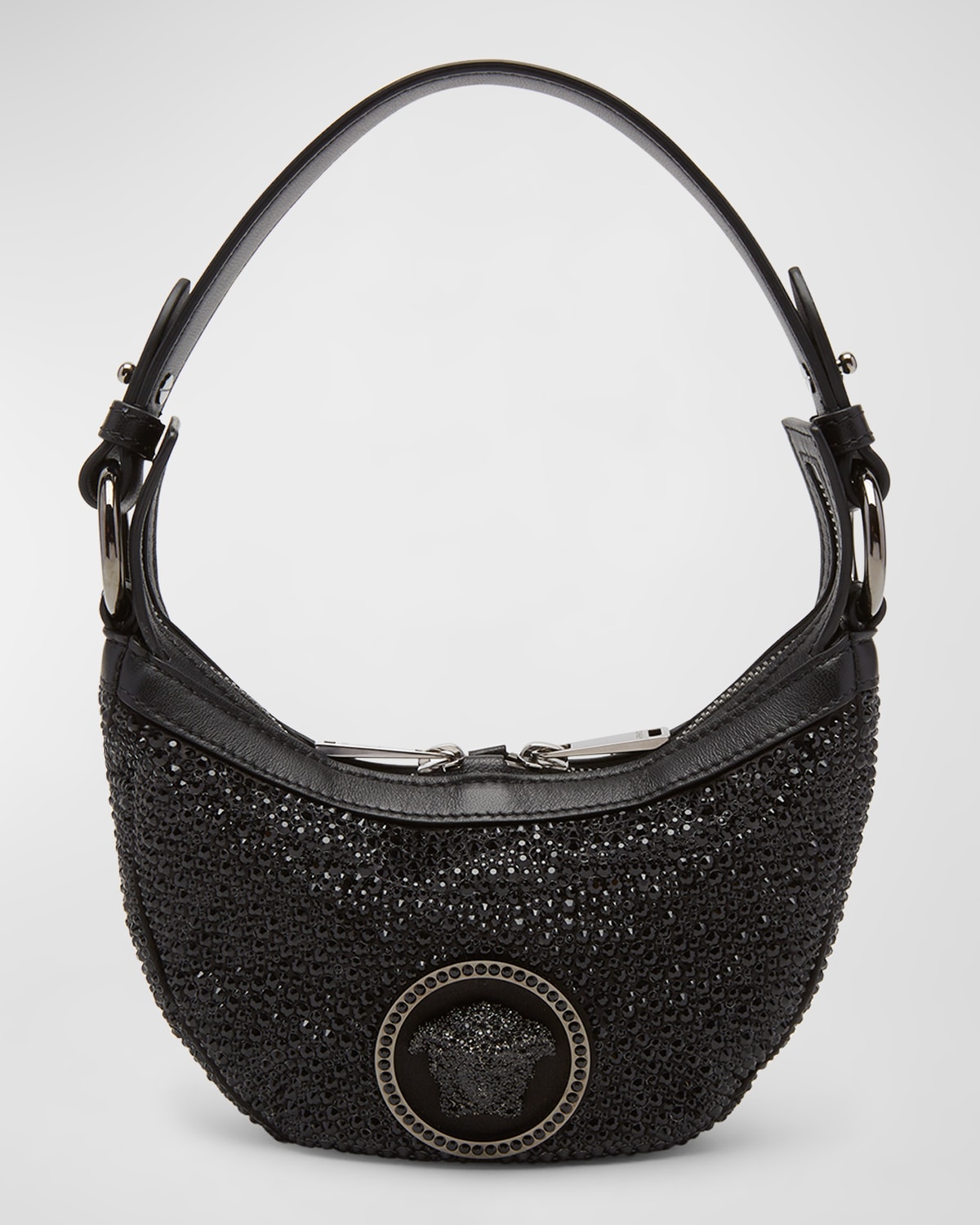 Versace Mini Crystal Top Handle Bag In Black Ruthenium