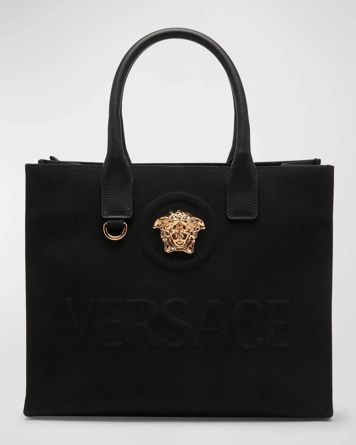 Versace La Medusa Mini Canvas Tote Bag In 1b00v Blackversac