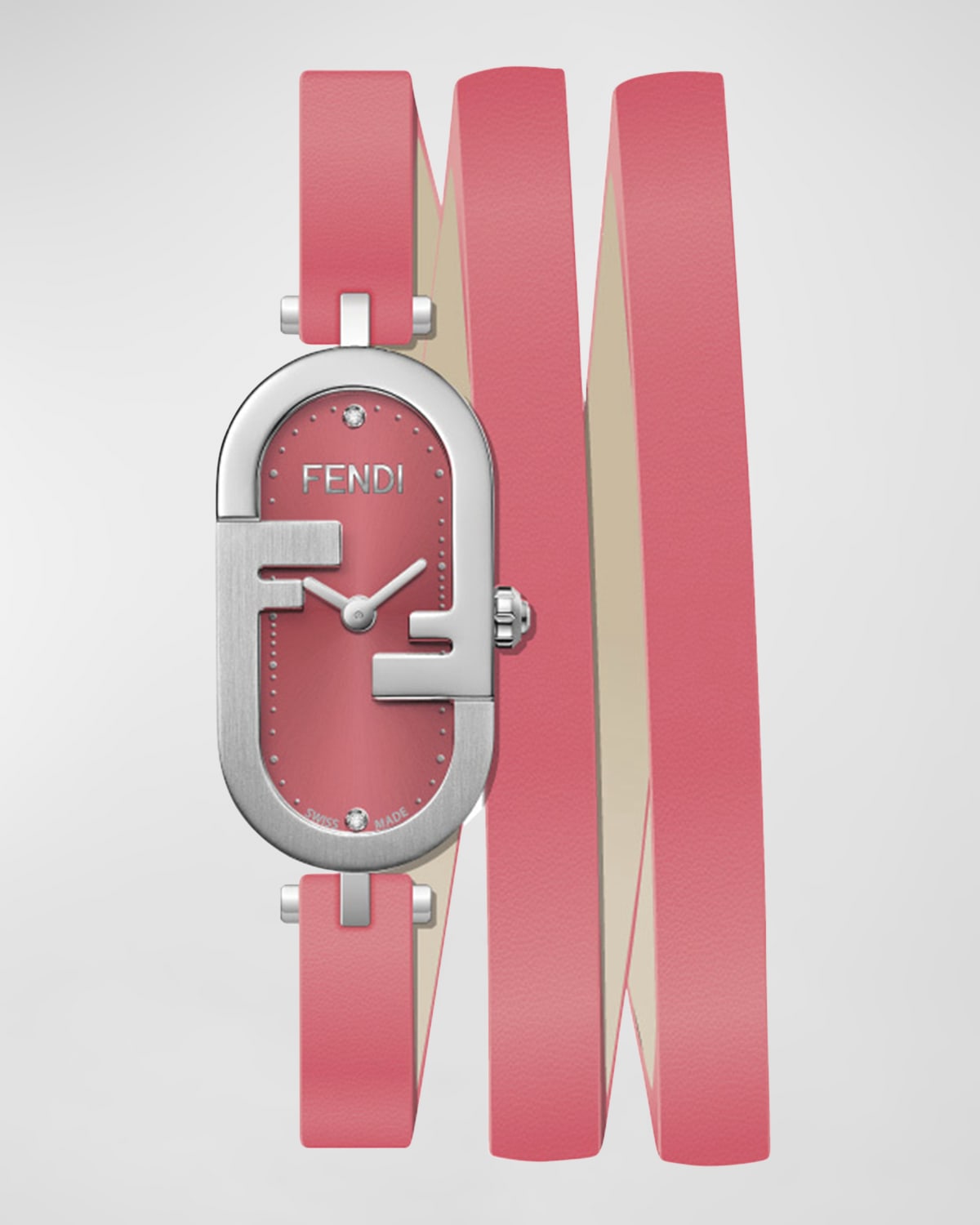 Shop Fendi O'lock Vertical Oval Calf Leather Wrap Watch In Rosa Rosa