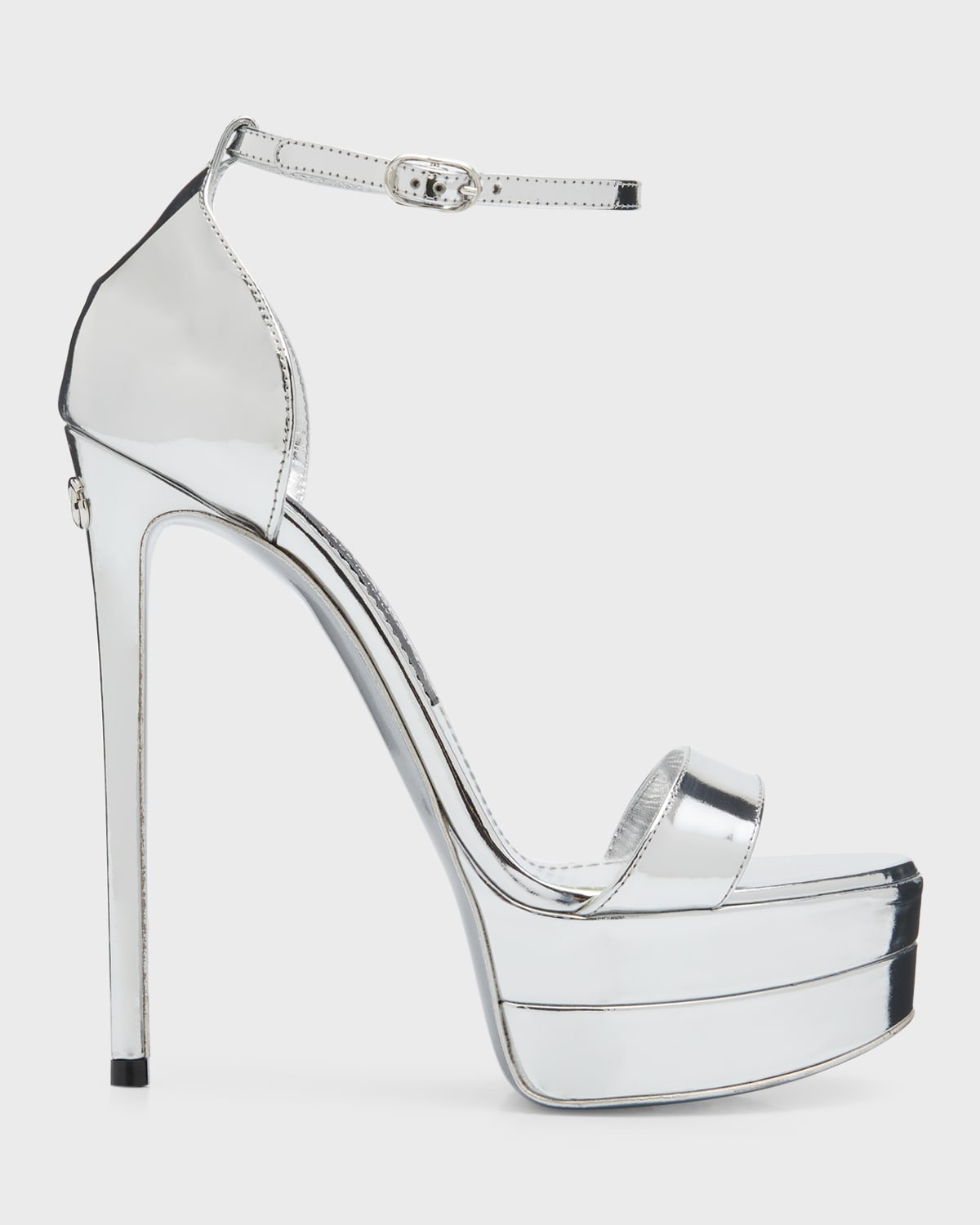 Dolce & Gabbana Metallic Mirror Ankle-strap Platform Sandals In Silver