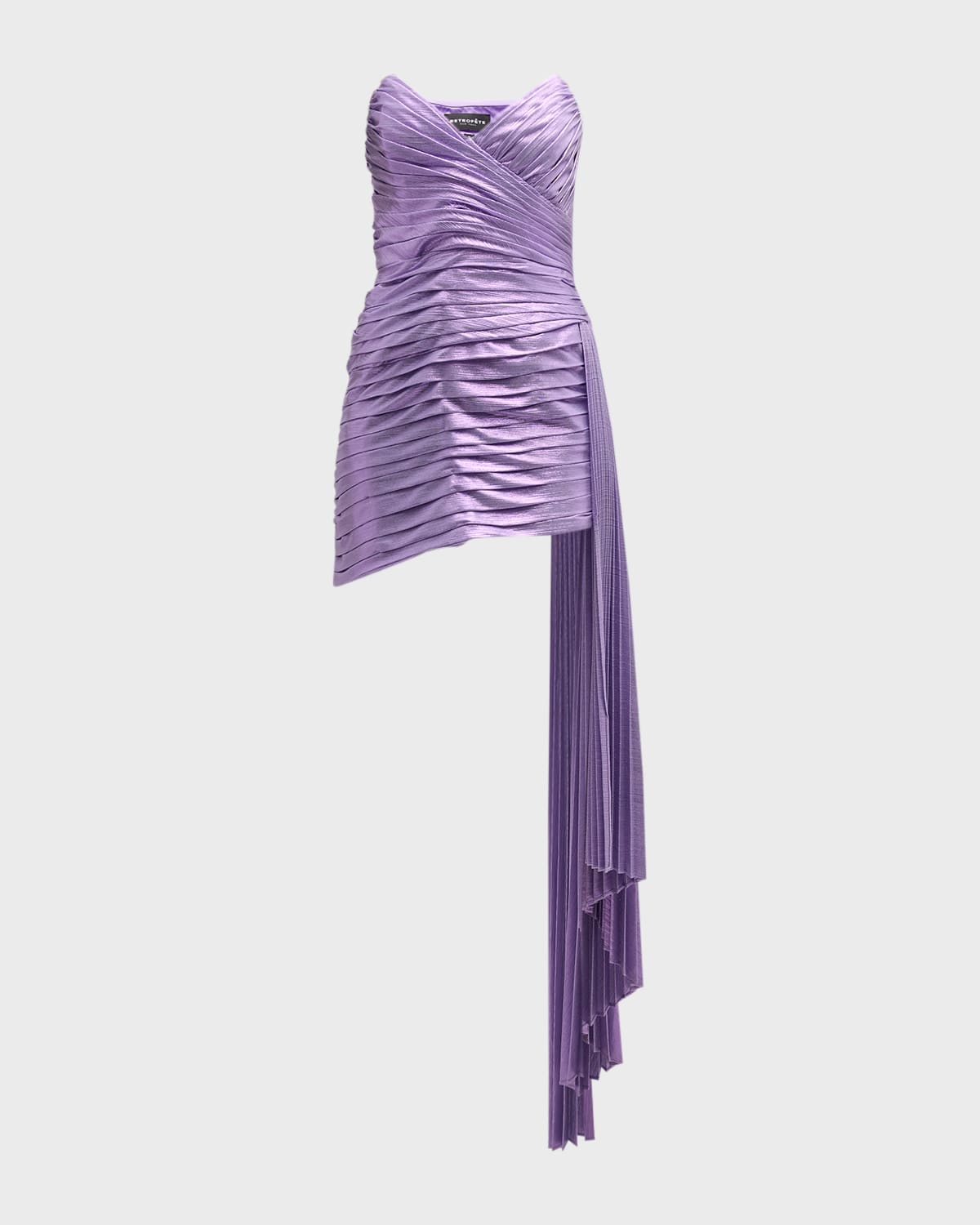 Retroféte Daniele Strapless Draped-sash Lamé Mini Dress In Dusty Lilac