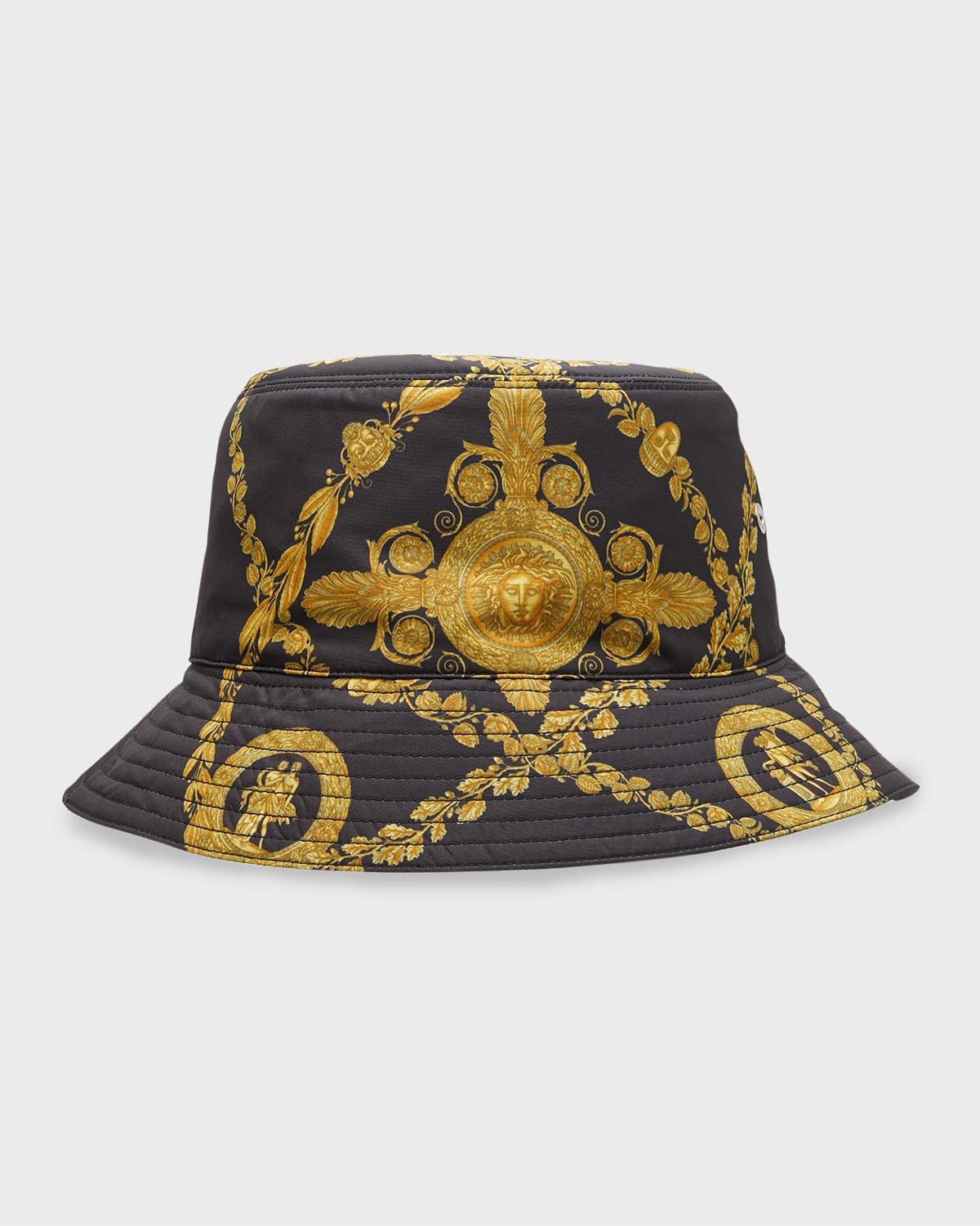 Shop Versace Men's Medusa-print Nylon Bucket Hat In Blackgold