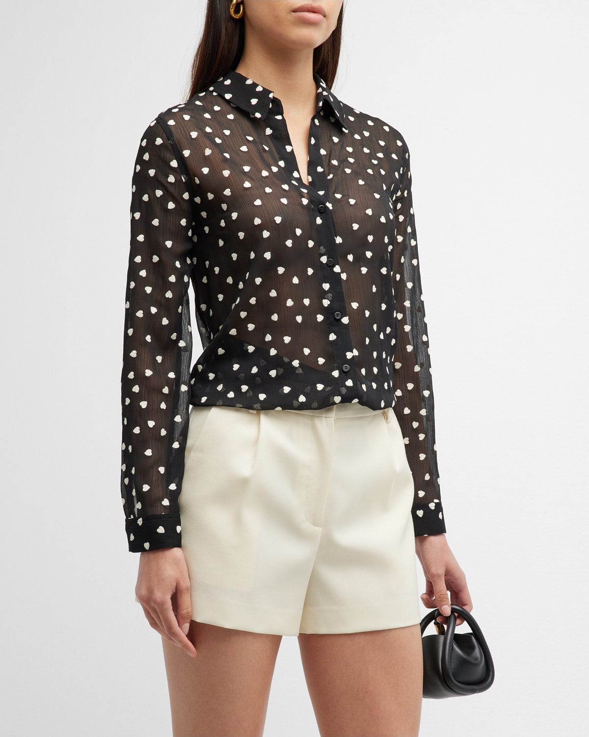 L AGENCE HEART LAURENT SHEER BUTTON-FRONT BLOUSE