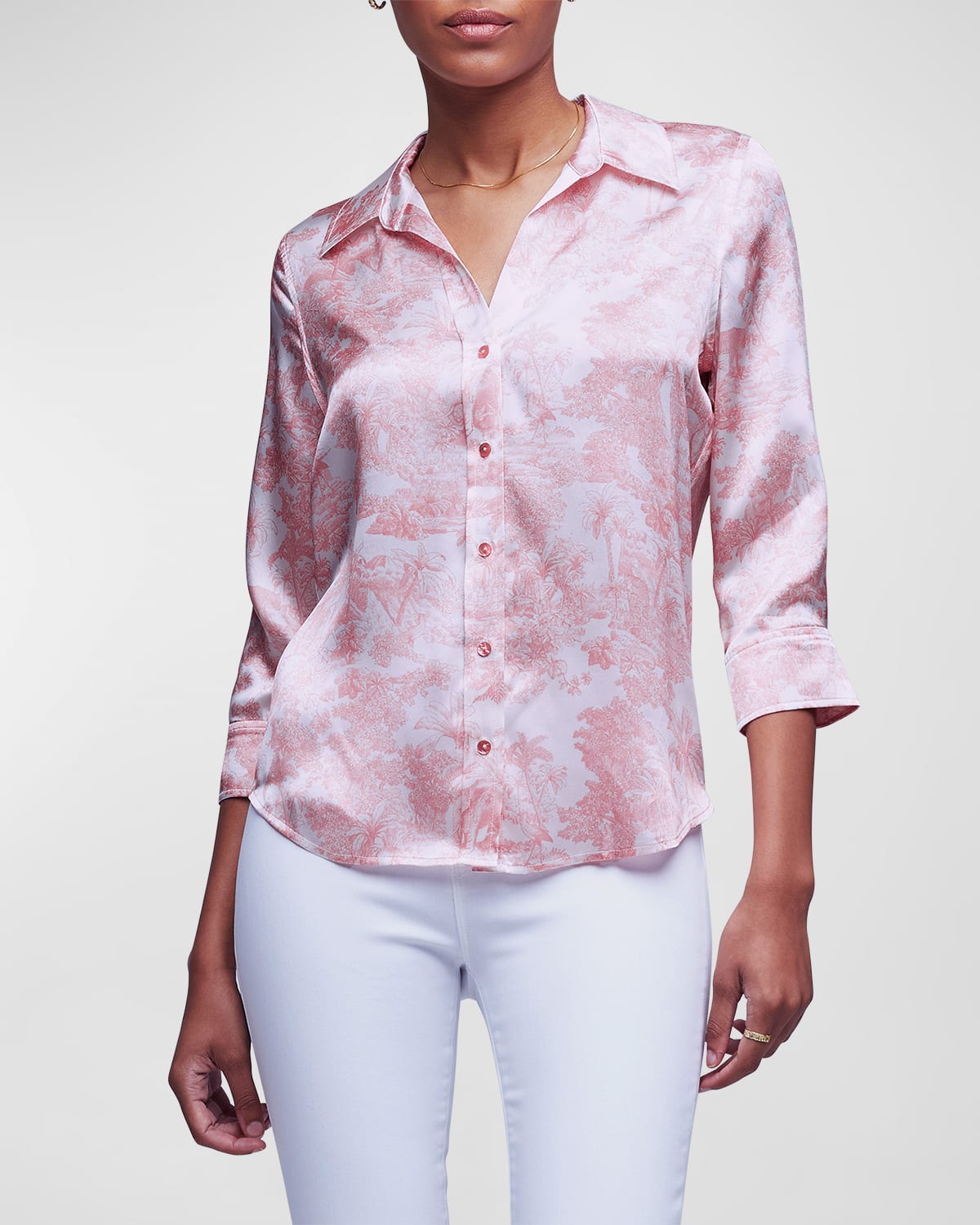 L Agence Dani Button-front Silk Blouse In Rose Tan Mult Trp