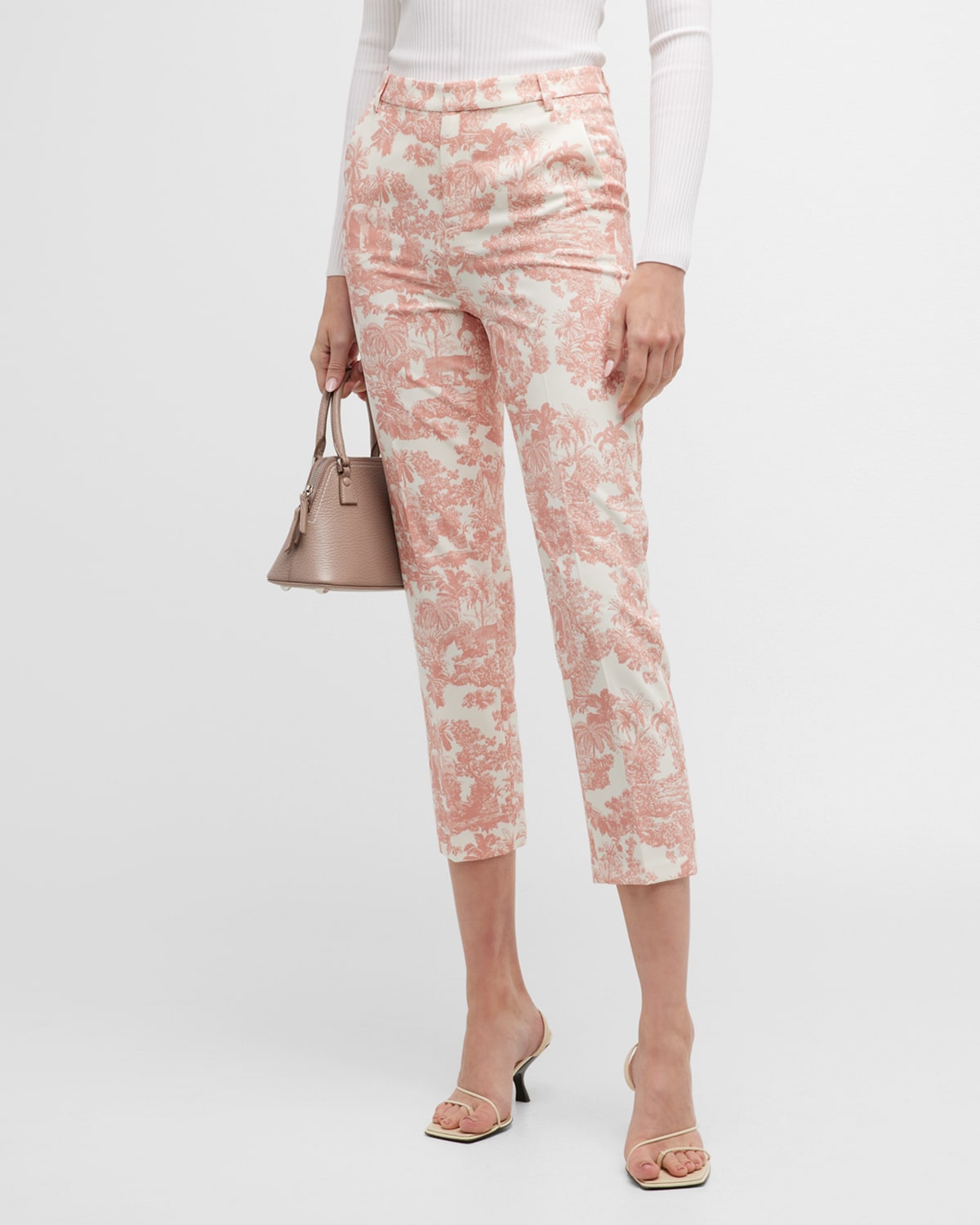 L Agence Ludivine Printed Cropped Trousers In Rose Tan M