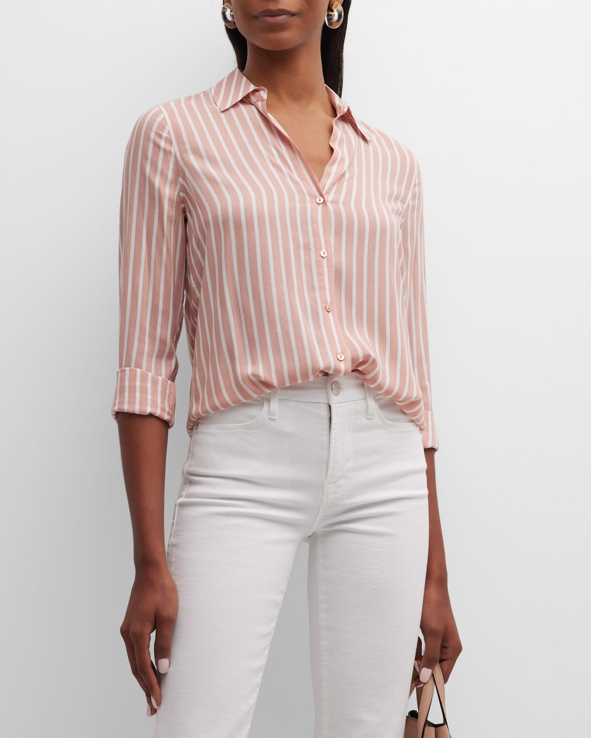 L Agence Holly Striped Button-front Blouse In Rose Tan/ivory St