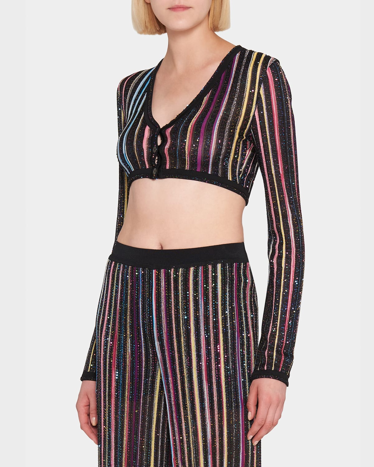 Corto Paillette Striped Crop Cardigan