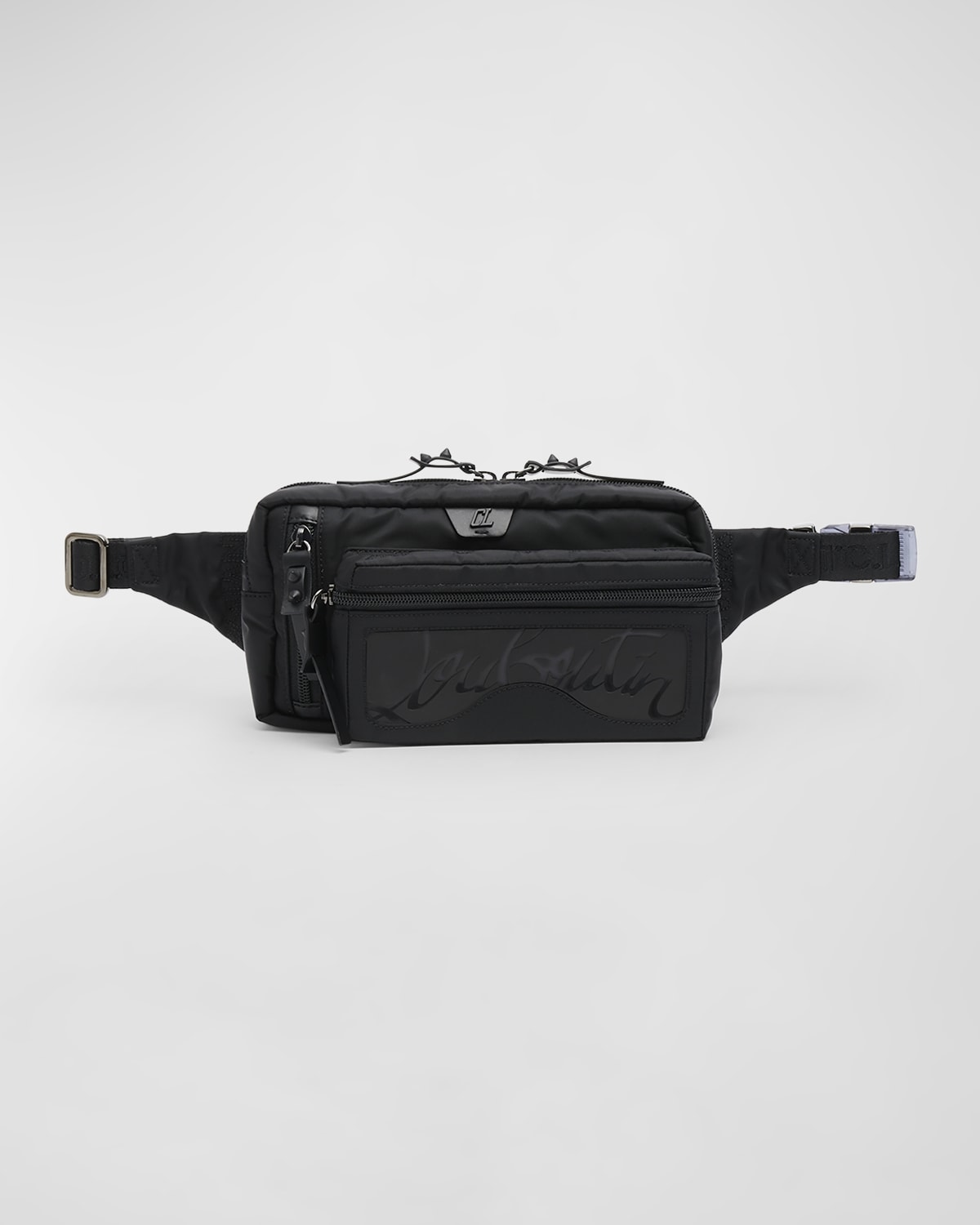 Christian Louboutin Loubideal Studded Rubber-trimmed Shell And Mesh Belt Bag In Black/black/black