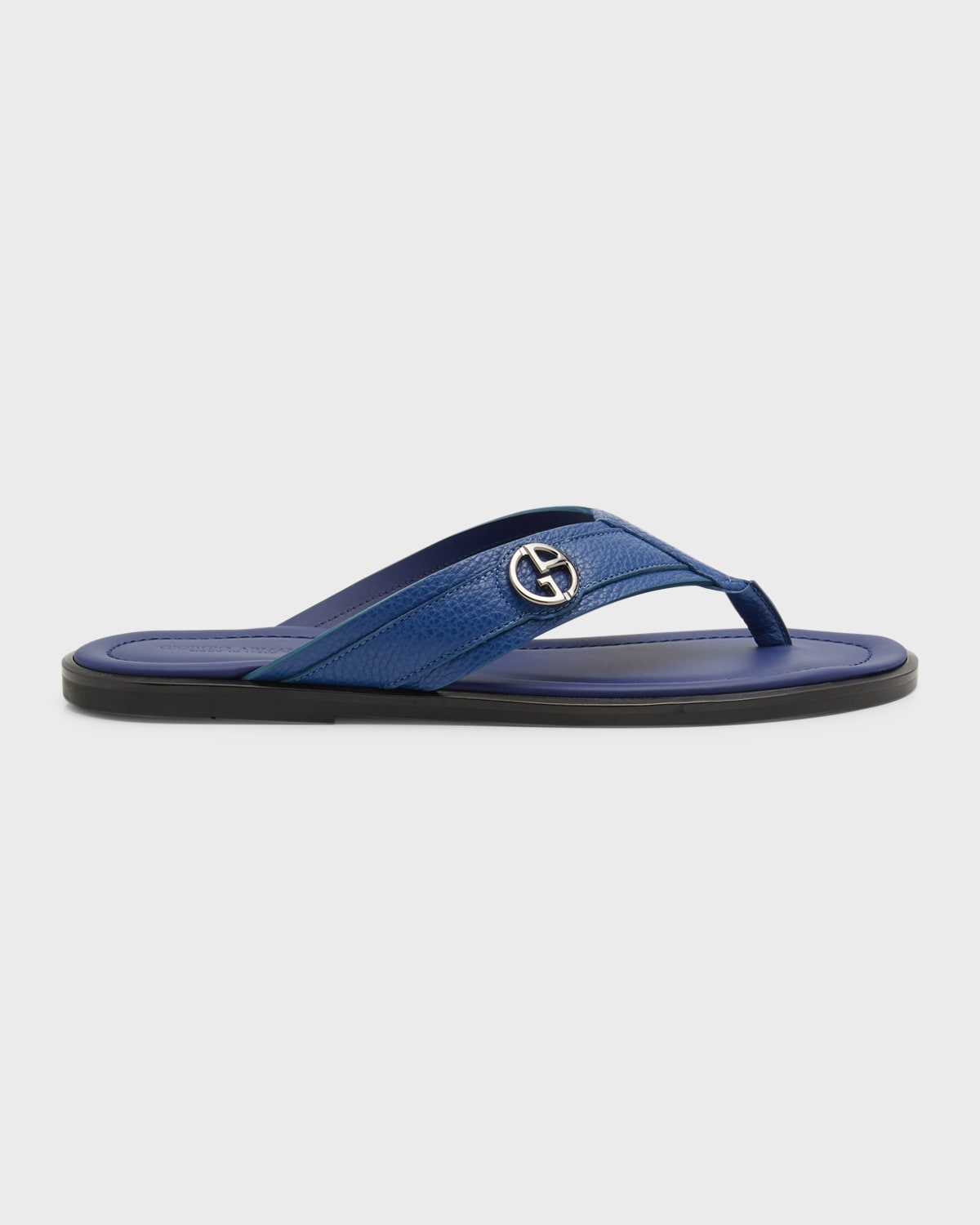 Giorgio Armani Men's Ga-logo Leather Flip Flops In Elephant