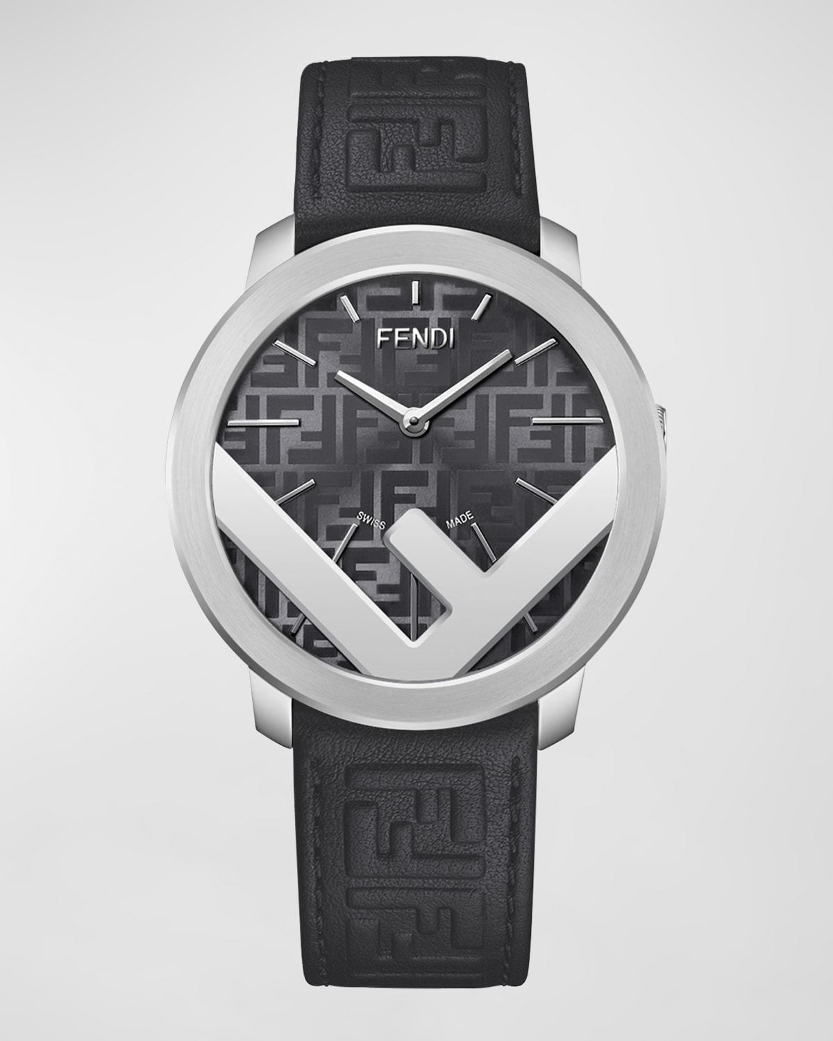 Men's F Is Fendi Leather Strap Watch, 41mm