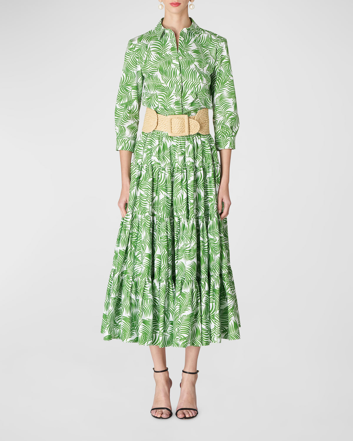 Carolina Herrera Palm-leaf Print Midi Skirt In Grasshopper Mul