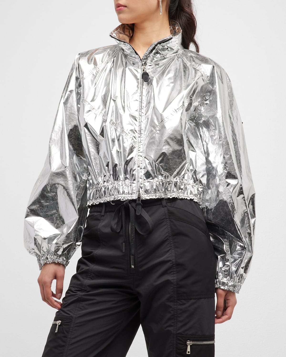 Moncler Genius X Alicia Keys Flatbush Long Metallic Top Jacket In Silver