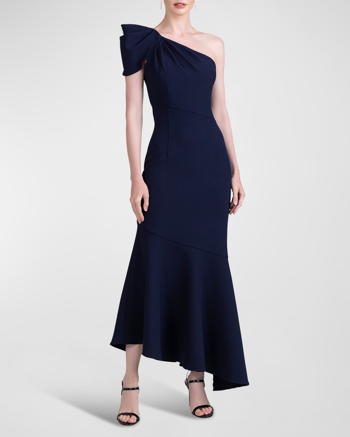 Shoshanna Asymmetric One-shoulder Trumpet Gown In Navy ModeSens