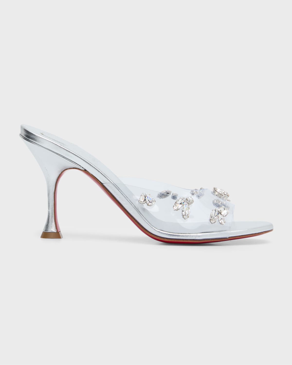 CHRISTIAN LOUBOUTIN DEGRAQUEEN CRYSTAL TRANSPARENT RED SOLE MULE SANDALS