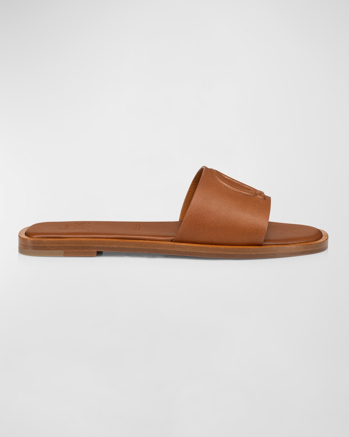 Shop Christian Louboutin Leather Logo Red Sole Slide Sandals In Cuoio