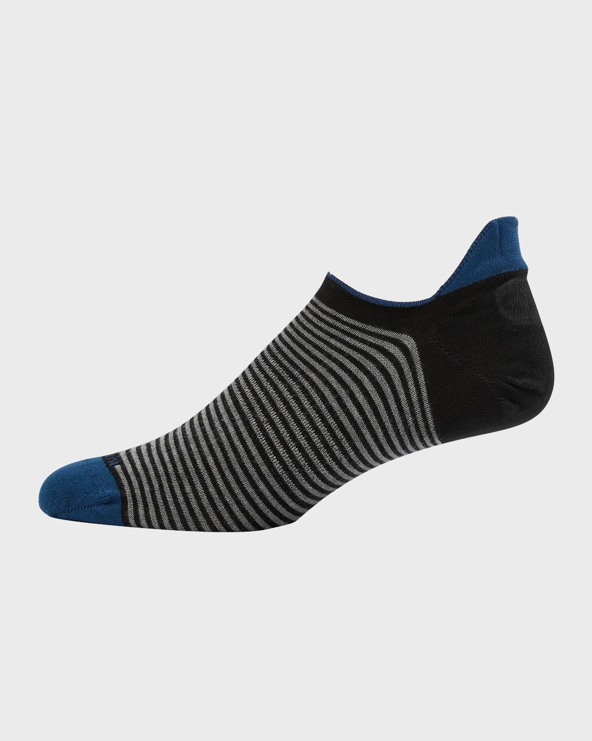 Marcoliani Invisible Touch Striped No-show Socks In Black/gray