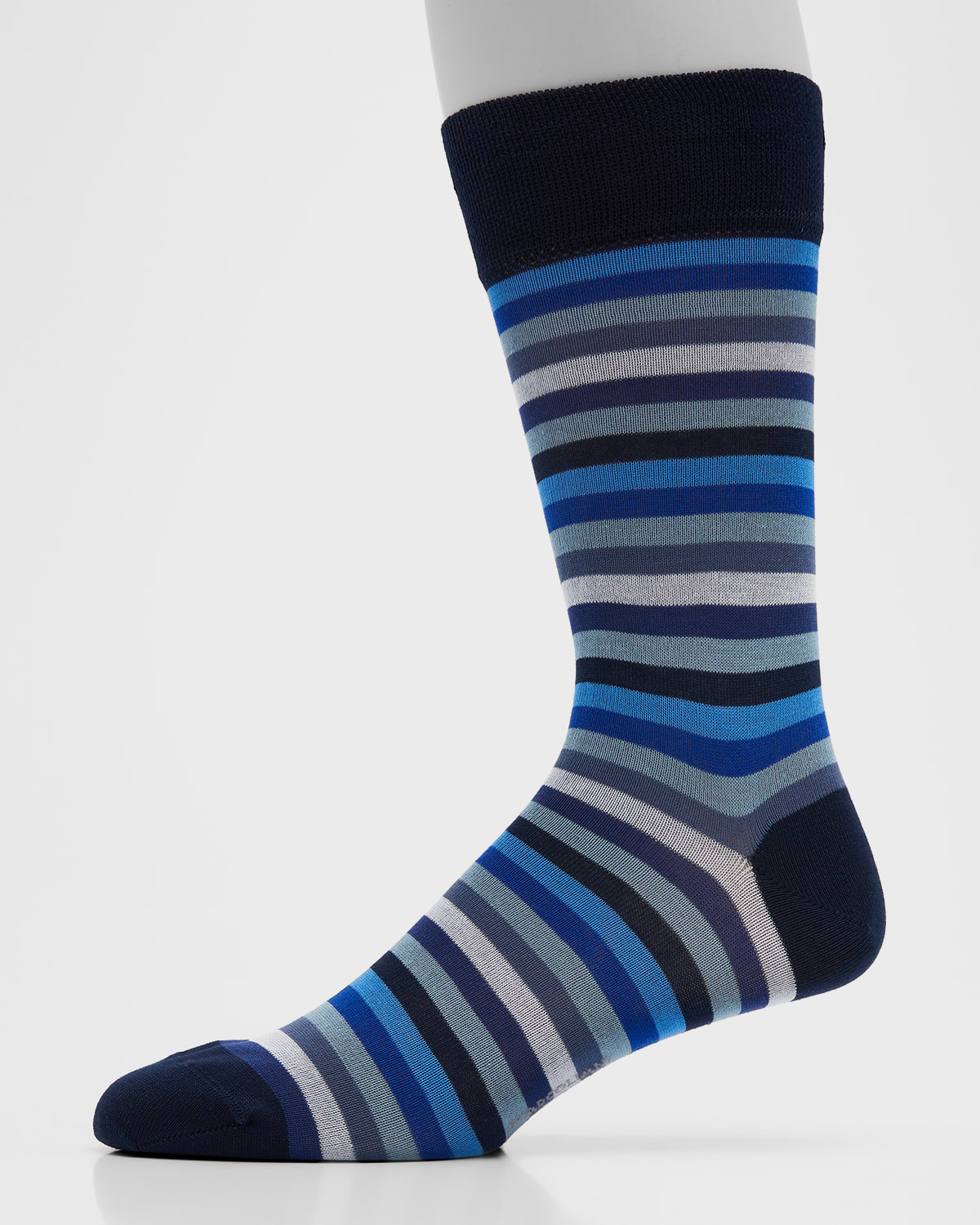 Marcoliani Pima Cotton & Nylon Lisle Rainbow Stripe Socks In Blue Mix