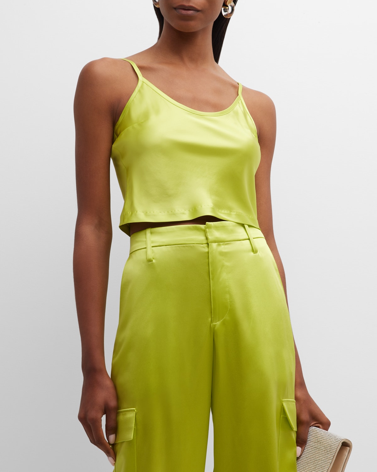 Sprwmn Women's Silk Cropped Camisole In Electric Chartreuse