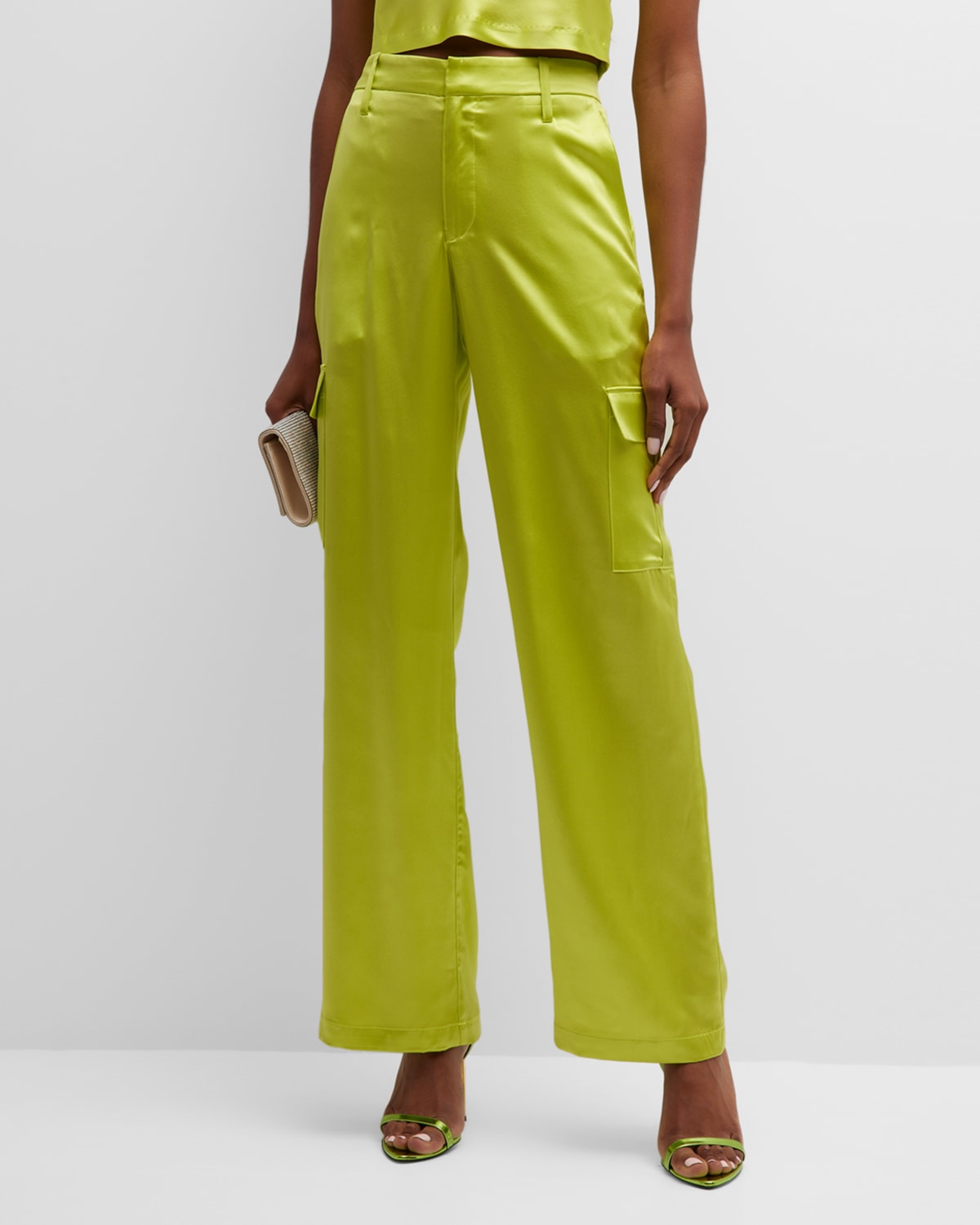 Sprwmn Baggy Low Rise Cargo Pants In Electric Chartreuse