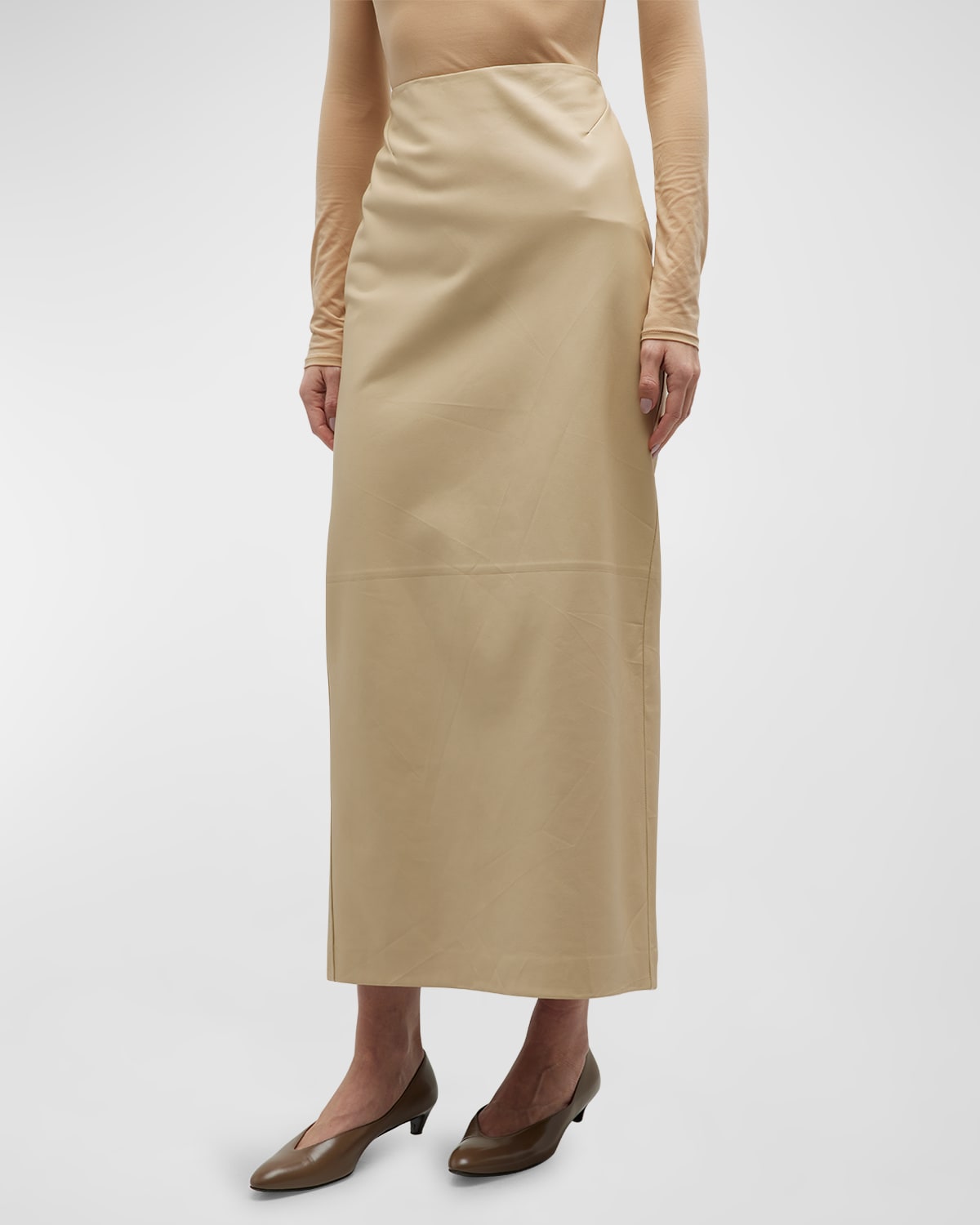 The Row Berth Leather Maxi Skirt In Cream