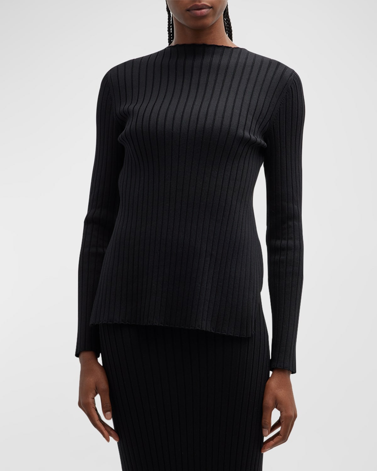 The Row Ash Slit-hem Long-sleeve Rib Sweater In Black