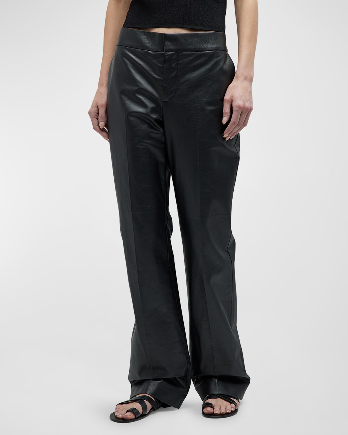 The Row Baer Flared Leather Pants In Black
