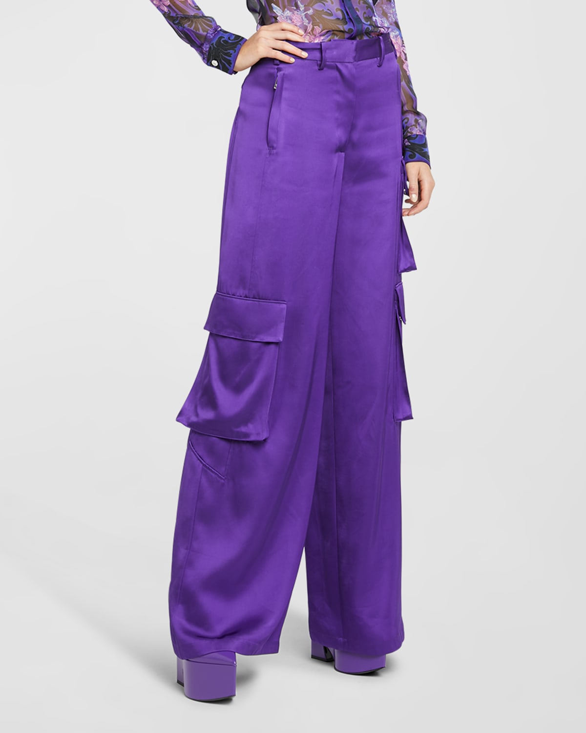 Versace Duchesse Viscose Informal Wide-leg Cargo Pant In Bright Dark Orchi