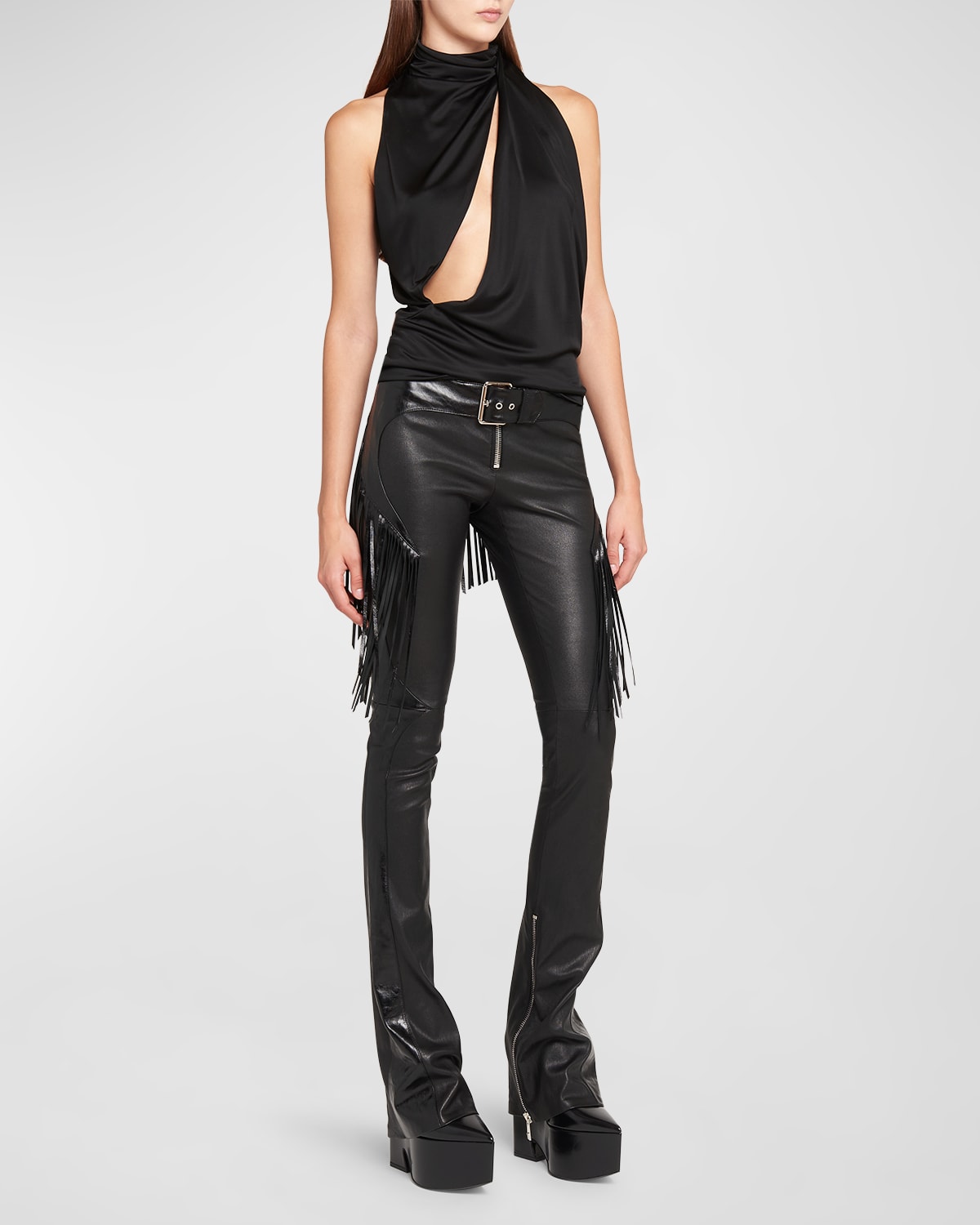 Versace Cutout Draped Sleeveless Jersey Blouse In Black