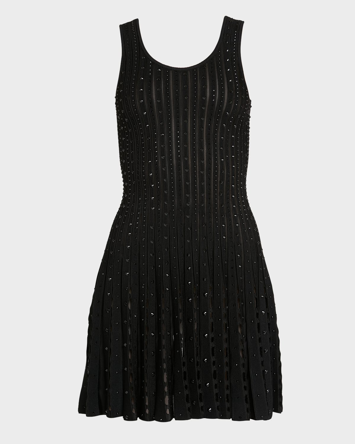 Versace Plisse Knit Mini Dress With Embroidered Studs In Black