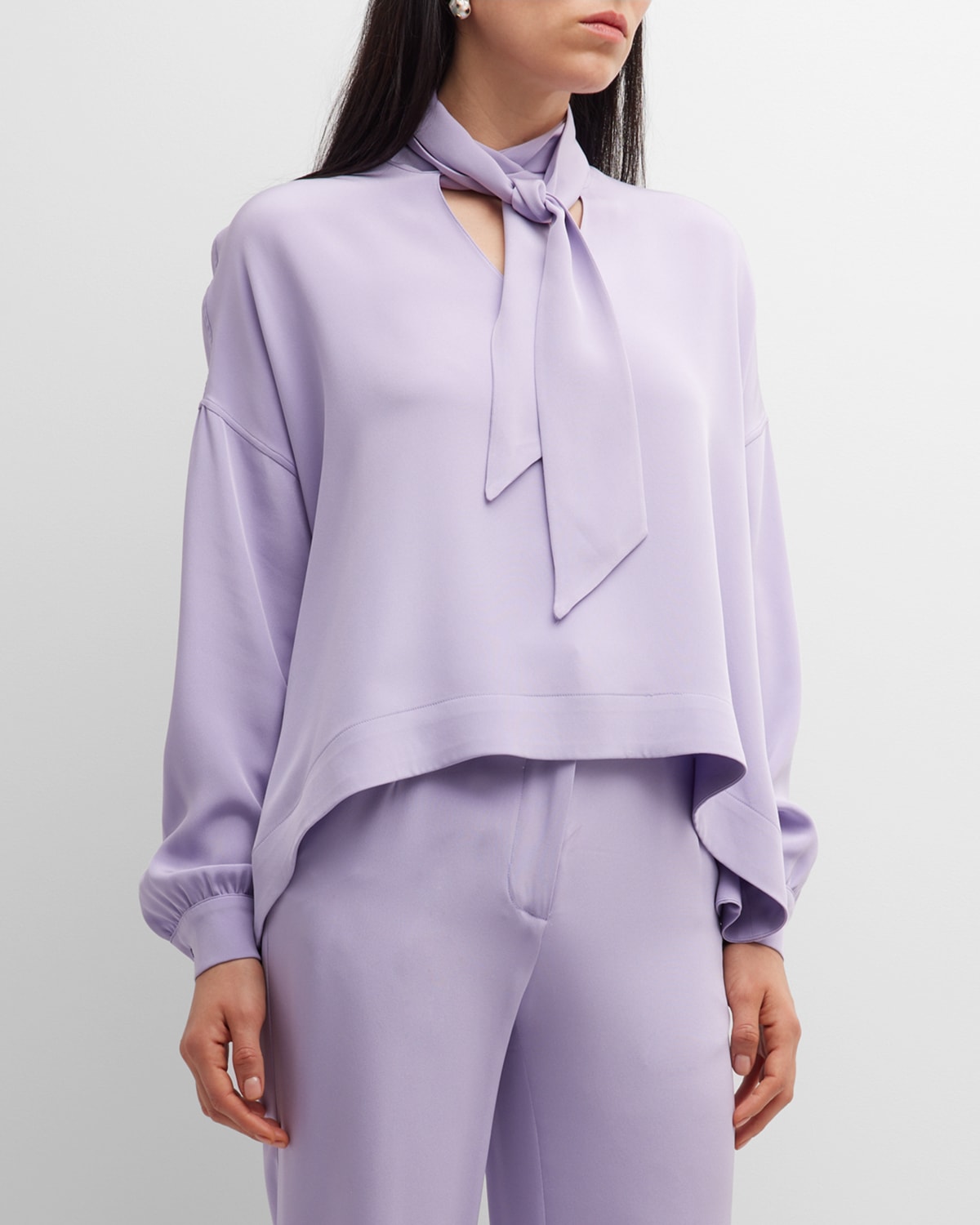 Powdered Violet Silk Blouse with Tie Collar