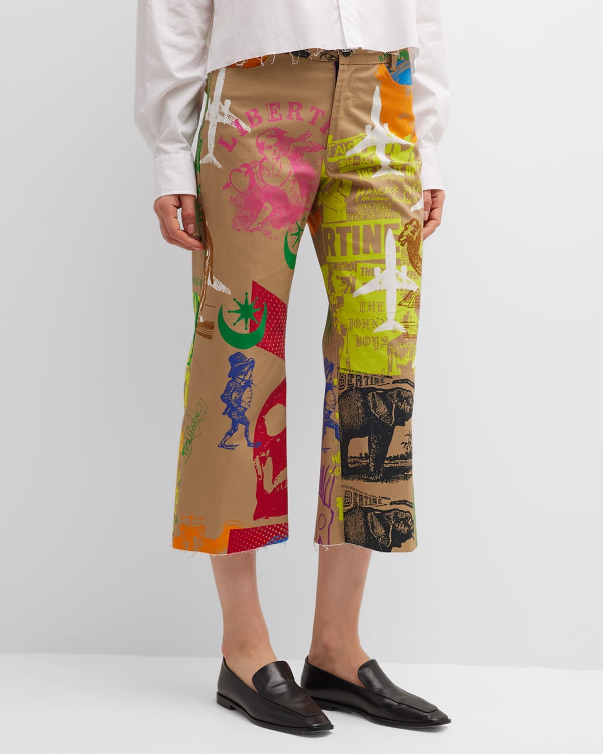 Libertine Silk Screens Cropped Wide-leg Trousers In Khaki