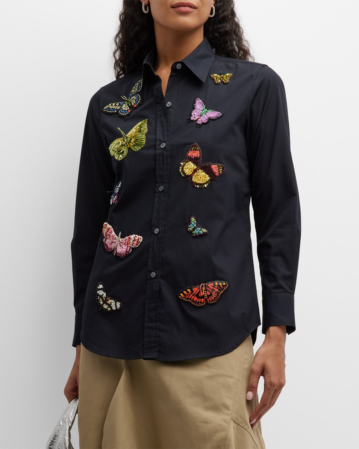Shop Libertine Millions Of Butterflies Embroidered Button-front Shirt In Black