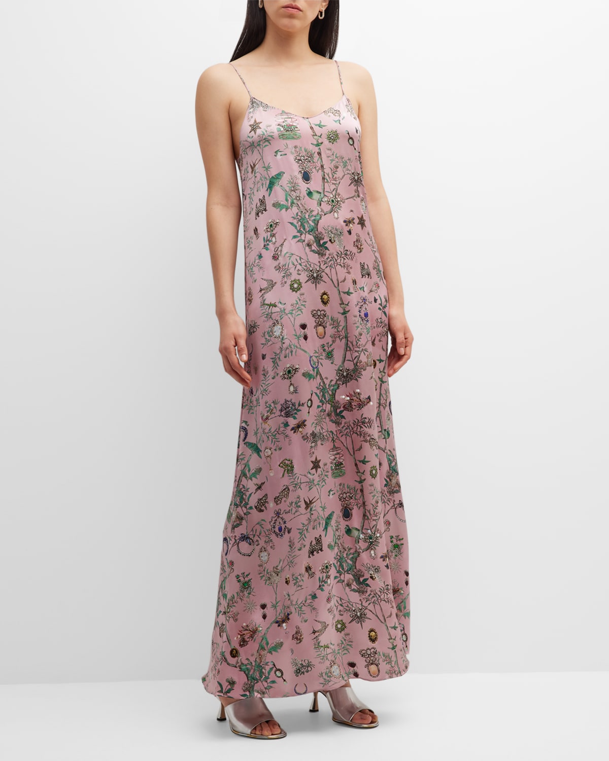 Shop Libertine Pauline De Rothschild Classic Printed Slip Dress With Crystals In Pink Multi