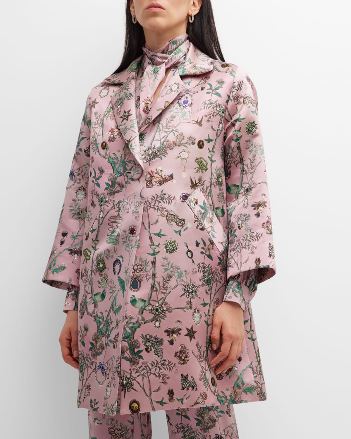 Pauline De Rothschild Notched Lapel Top Coat with Crystal Detail