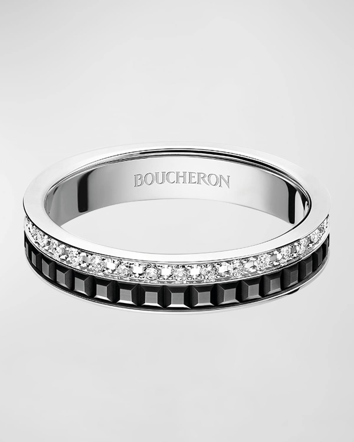 Quatre Wedding Band in White Gold with Diamonds and Black PVD, Size 50