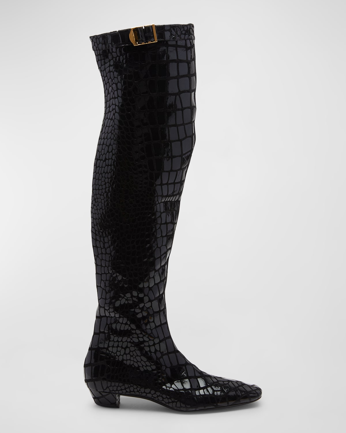 Tom Ford Croco Buckle Over-the-knee Boots In 1n001 Black