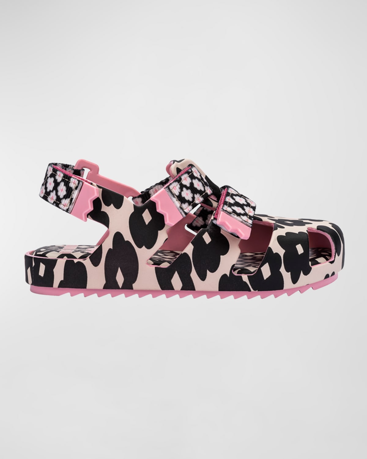 Shop Melissa Girl's Cage Pattern Grip-strap Sandals, Baby/toddlers In Pink/black