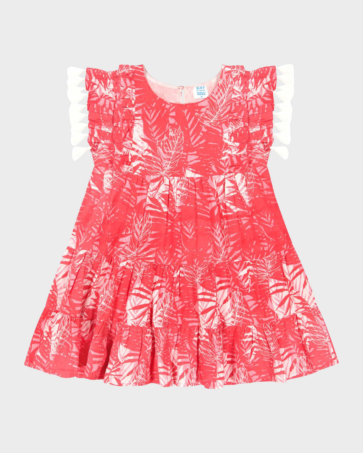 Mer St. Barth Kids' Girl's Sophie Palm-print Tassel Dress In Pink Palm