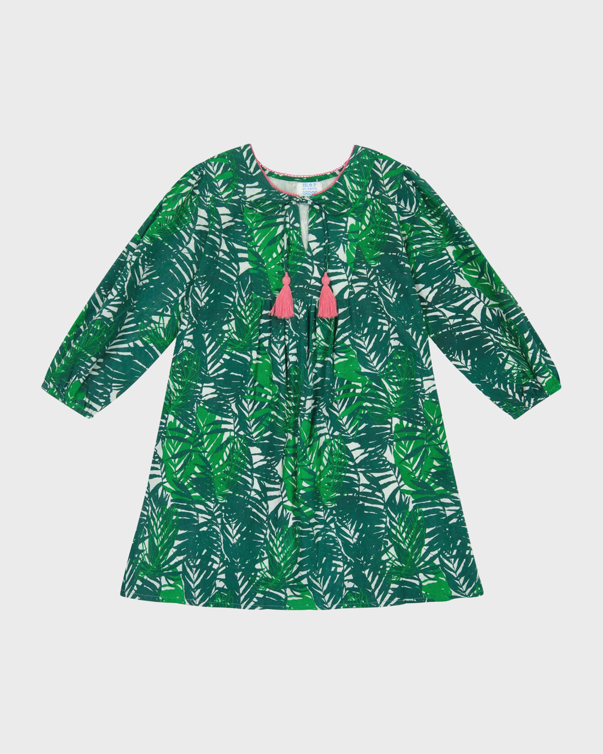 Mer St. Barth Kids' Girl's Isabelle Palm Tree-print Dress In Emerald Palm
