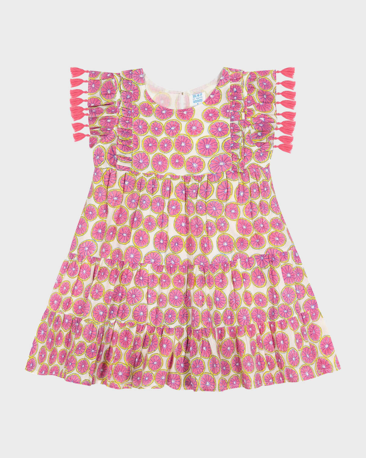 Mer St. Barth Kids' Girl's Sophie Citrus-print Tassel Dress In Citrus Pink