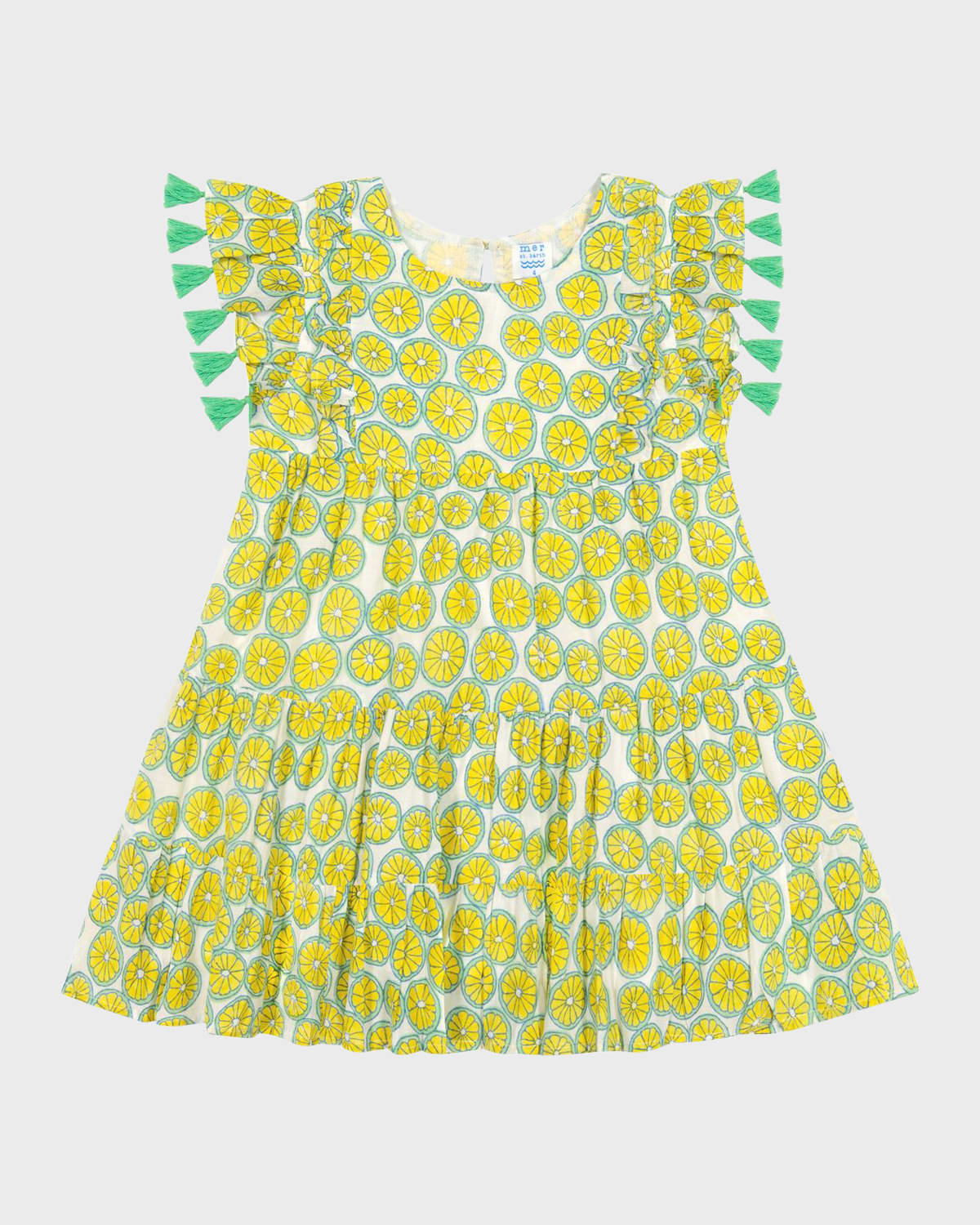 Mer St. Barth Kids' Girl's Sophie Citrus-print Tassel Dress In Citrus Yellow