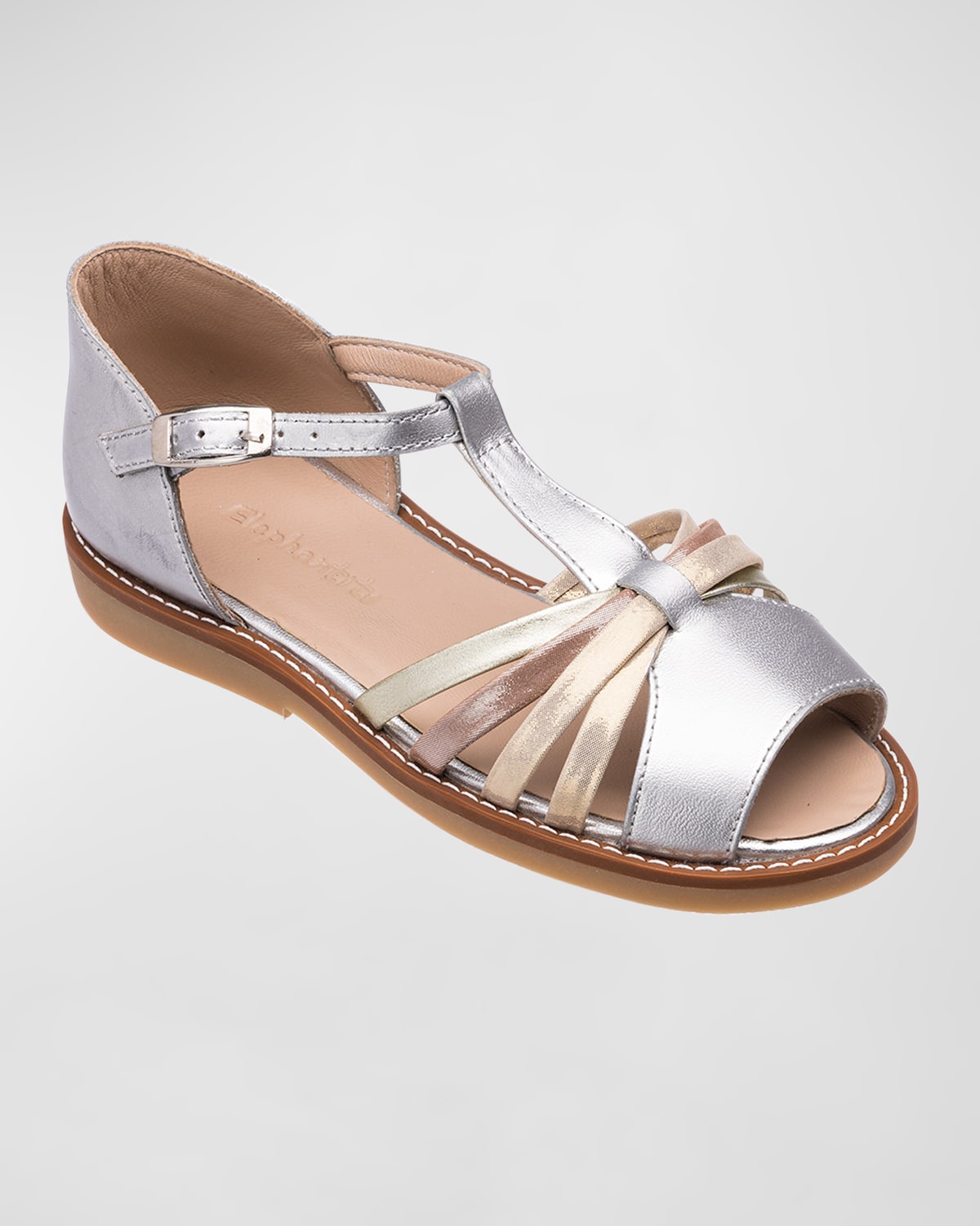 Shop Elephantito Girl's Nadine Metallic Leather Sandals, Toddler/kids In Silver