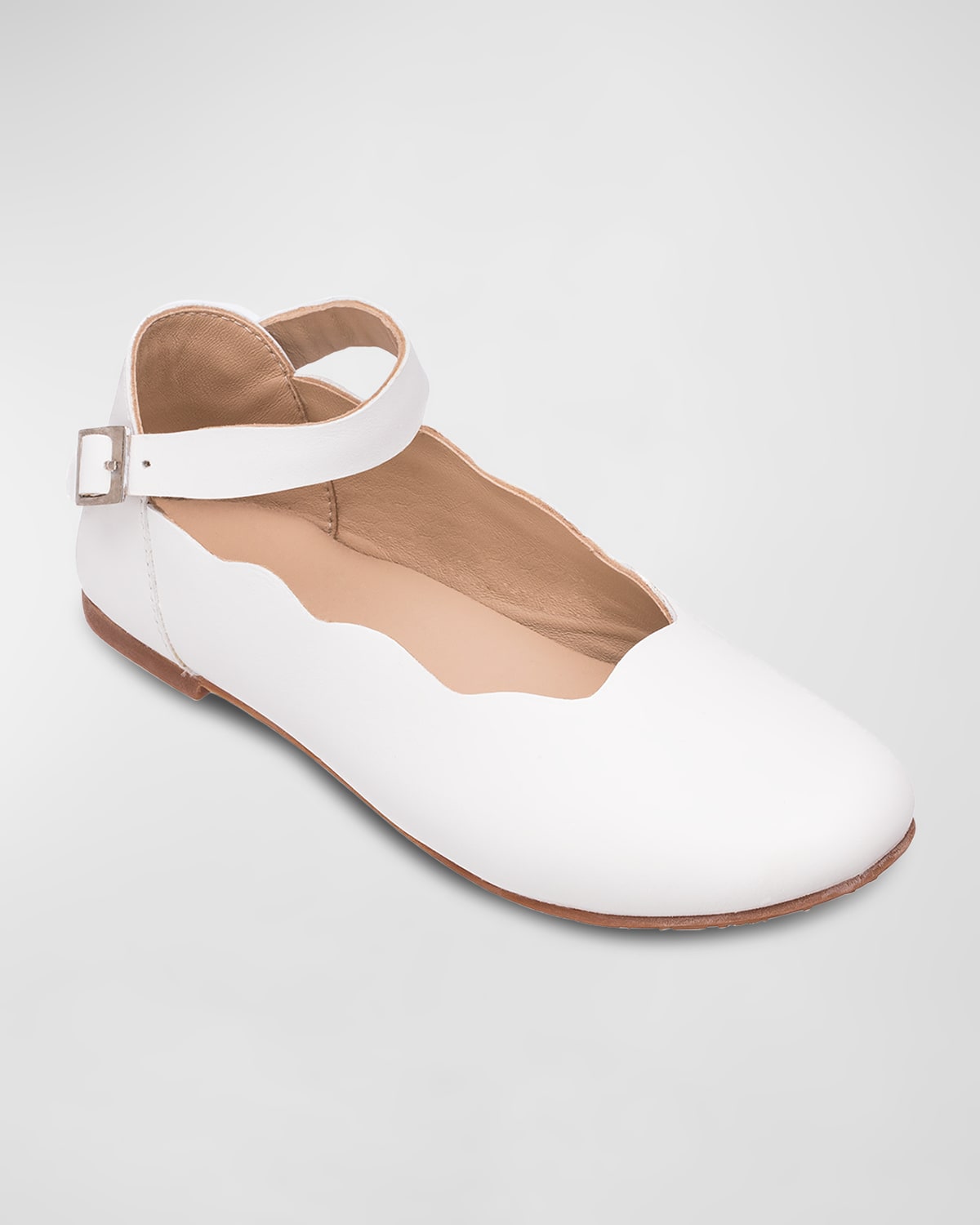 Shop Elephantito Girl's Ondia Metallic Leather Ballerina Flats, Baby/toddler/kids In White