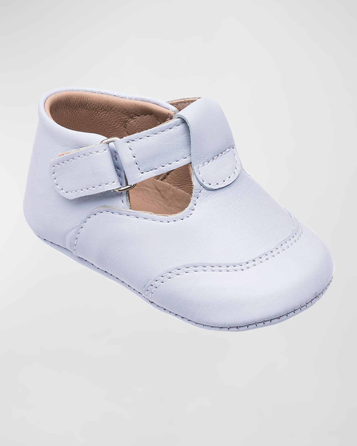 Shop Elephantito Kid's T-strap Leather Booties, Baby In Light Blue