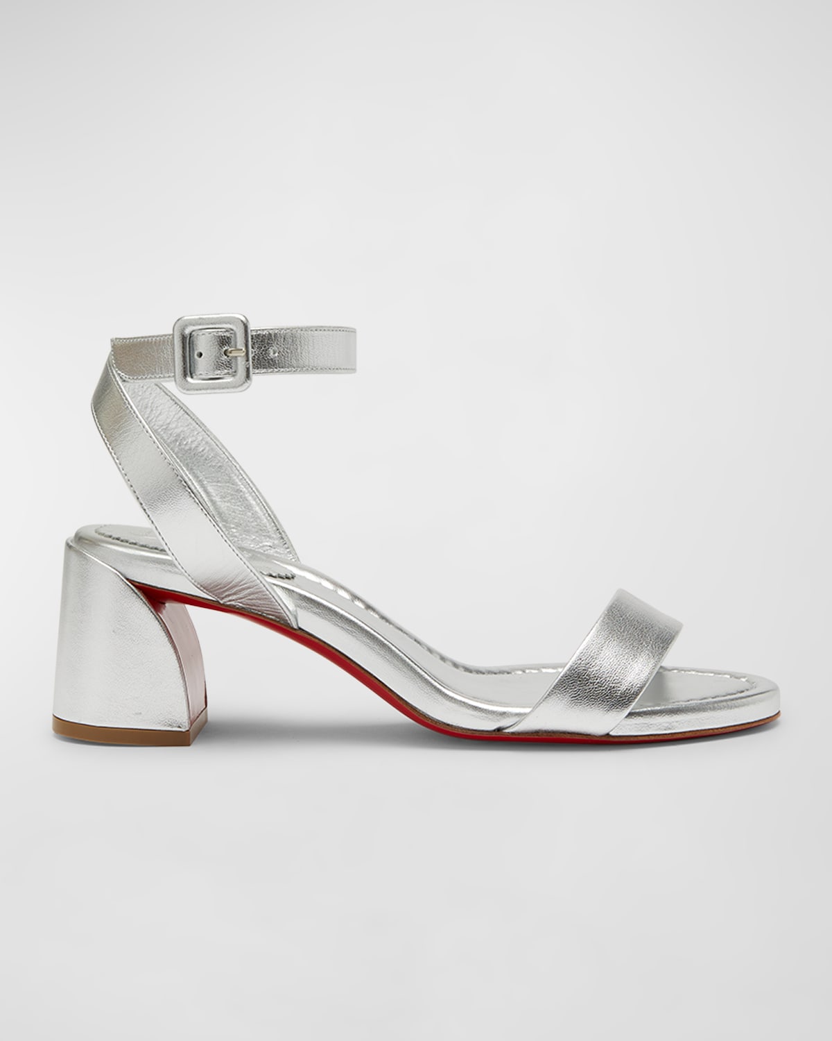 Christian Louboutin Miss Sabina Metallic Red Sole Ankle-strap Sandals In Silver