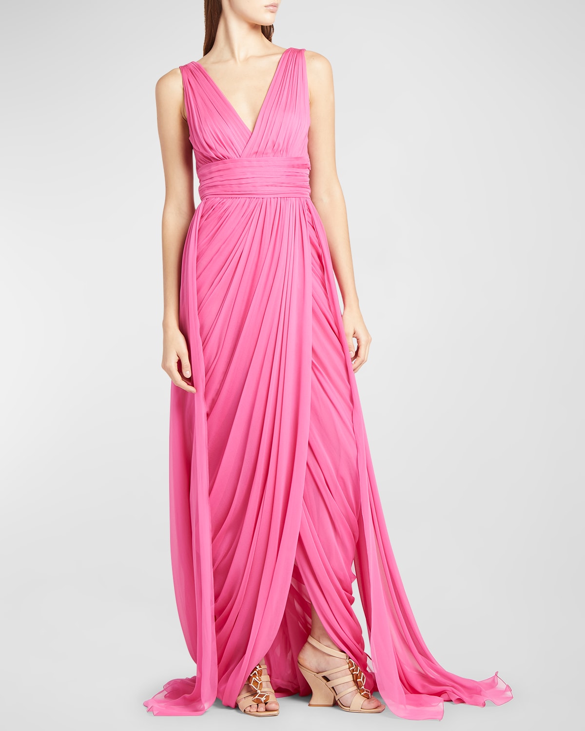 Draped Pleated Organic Chiffon Sleeveless Gown